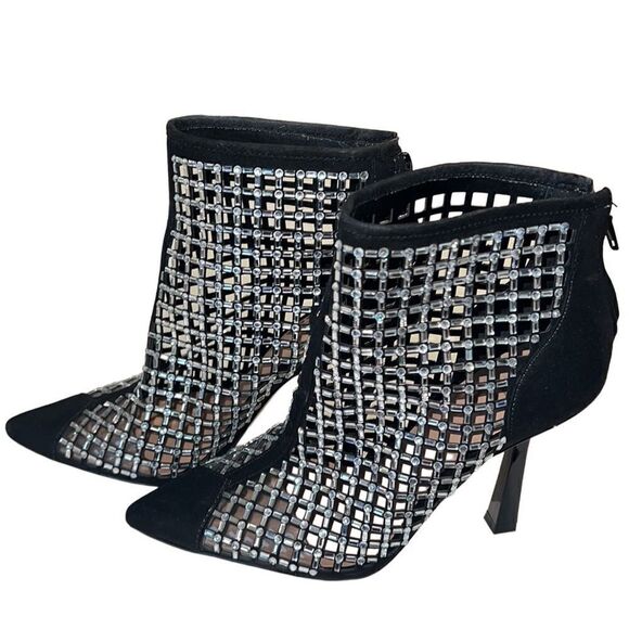 INC Senalda Black Suede Rhinestone Back Zip Ankle Bootie Size 6.5 NWT - Picture 1 of 11